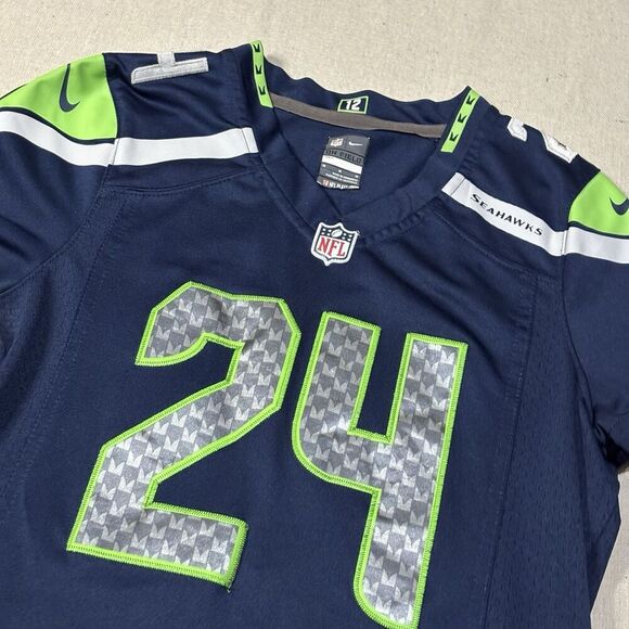 Marshawn Lynch #24 Seattle Seahawks NFL NIKE Blue Home Game Jersey Women's Sz M - Picture 3 of 6